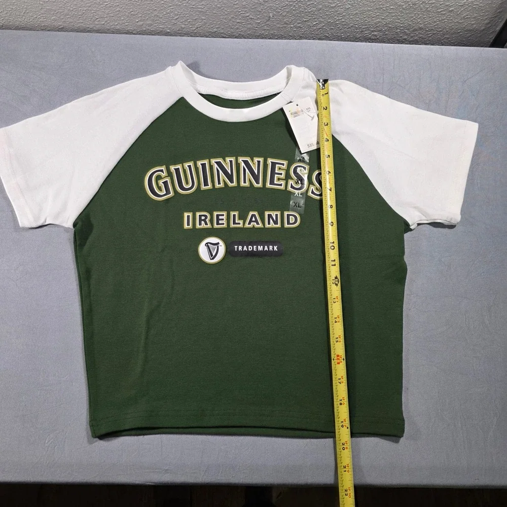 Guinness Ireland Juniors XL Green White Raglan Graphic Cropped T-Shirt - Picture 3 of 8